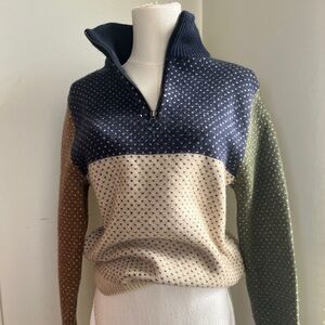 Vintage J. Crew Merino Wool Blend Knit Sweater With 1/4 Zip Hearts Women’s M